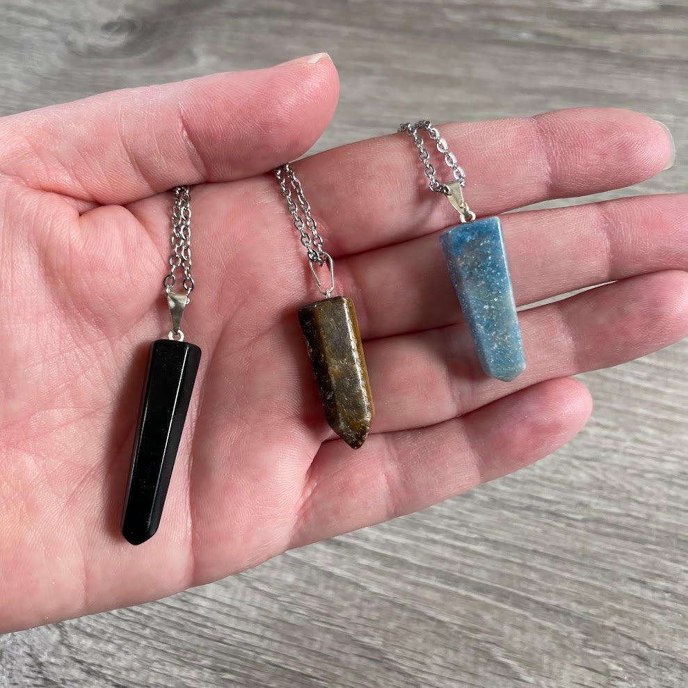 Brazilian Healing Crystal Point Necklace – Polished Gemstone Pendant on Stainless Steel Chain
