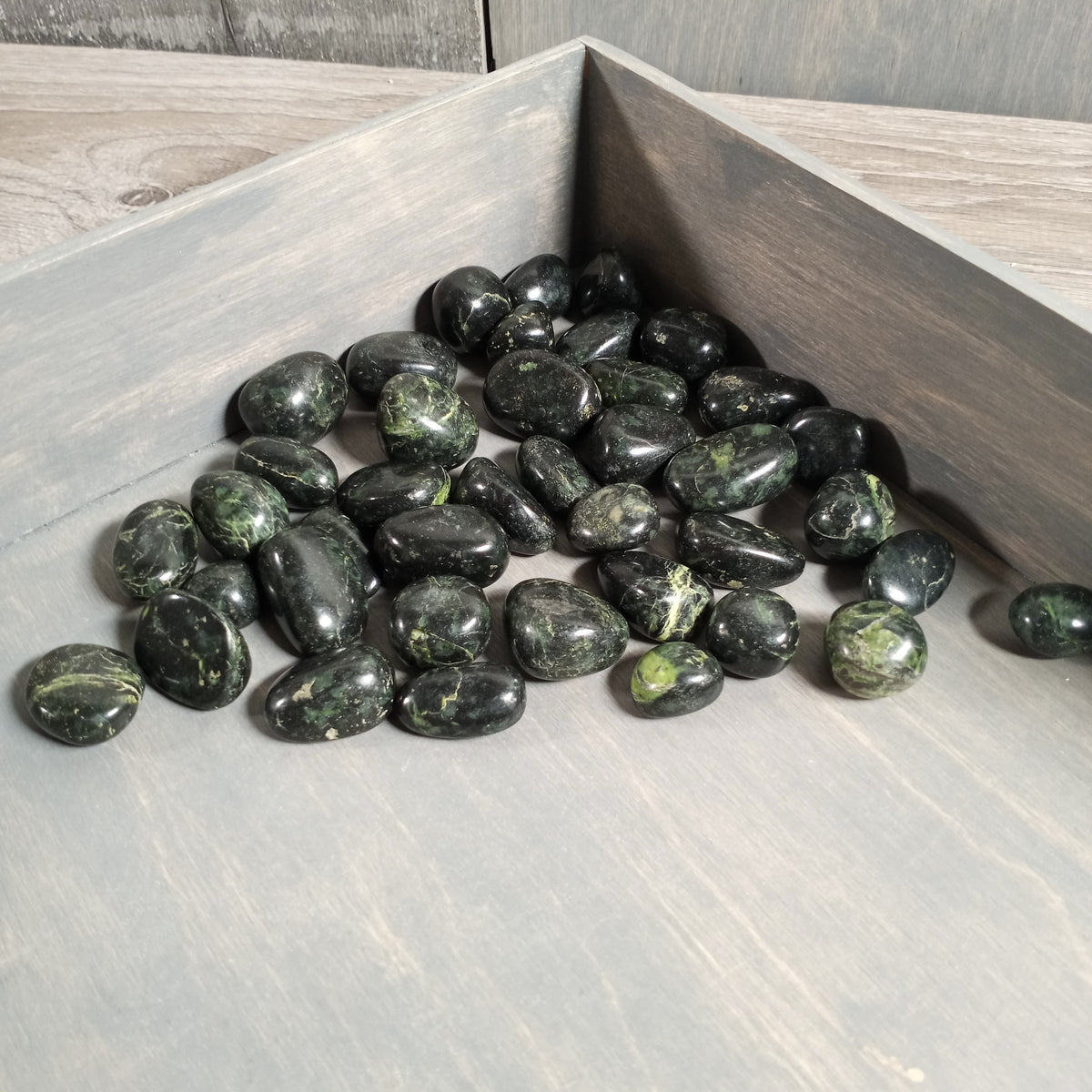 Polished Black Jade gemstone tumbles sold by the pound