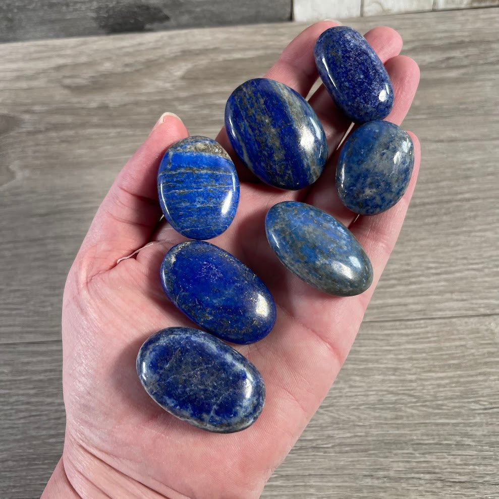 Close-up of natural blue lapis lazuli polished gemstone