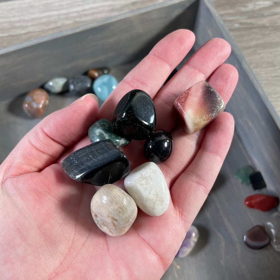 Mixed crystal assortment with natural tumbled gemstones for metaphysical and gift shops