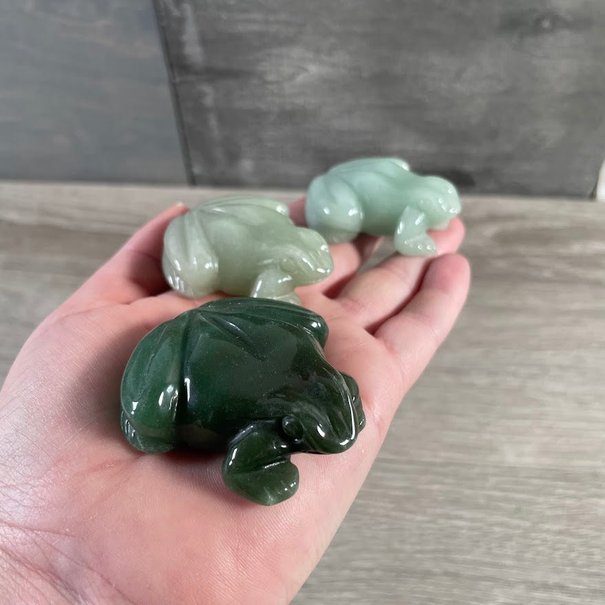 Green frog animal figurine for boutique, garden, and metaphysical retail displays