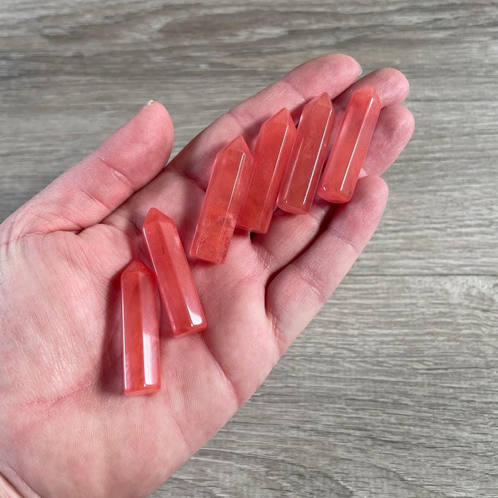 Small crystal cherry quartz points for pendants wholesale gemstone supply