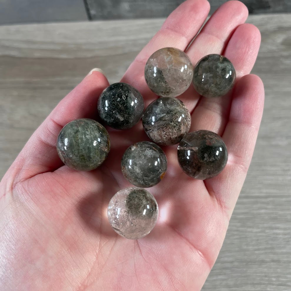 garden quartz, chlorite small natural spheres gift shop supply
