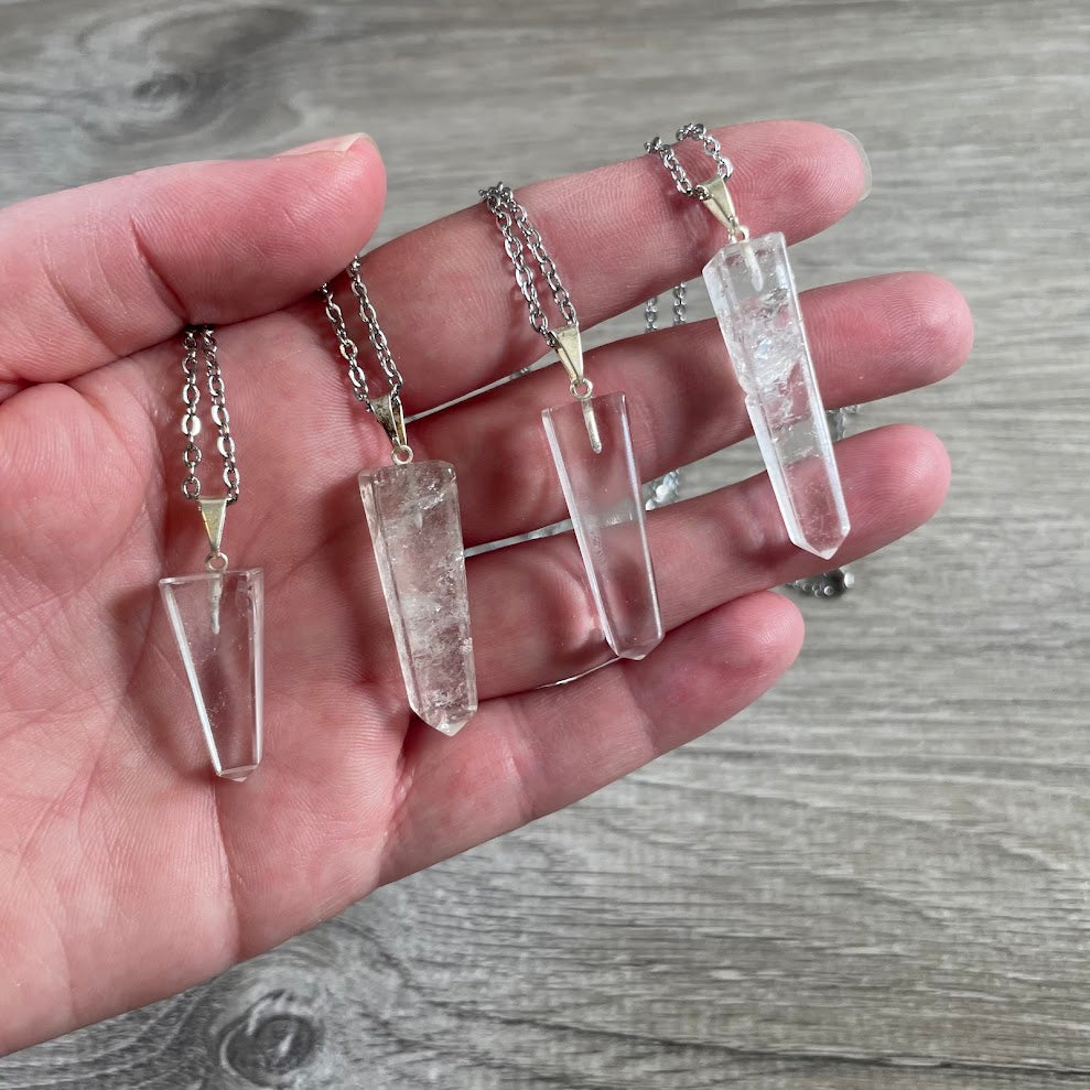 Brazilian Healing Crystal Point Necklace – Polished Gemstone Pendant on Stainless Steel Chain