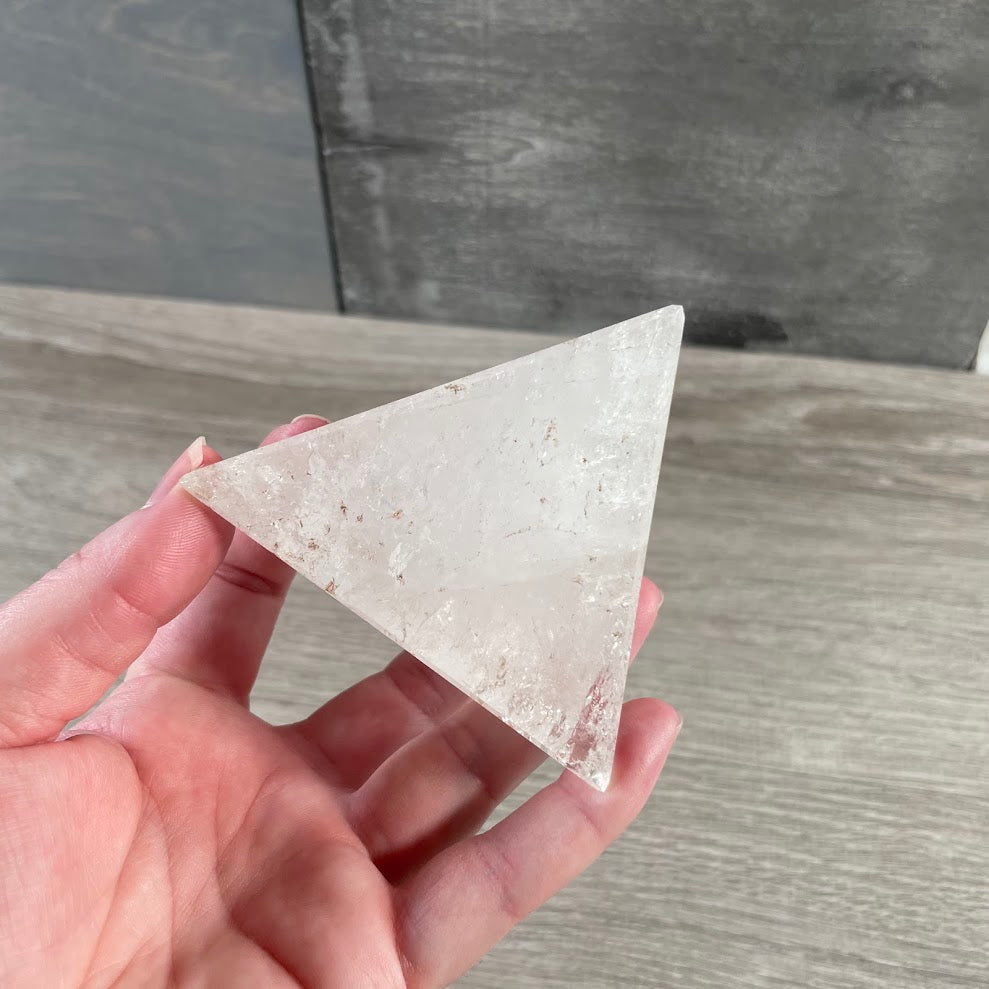 clear quartz Tetrahedron Platonic solid crystal polished sacred geometry gemstone