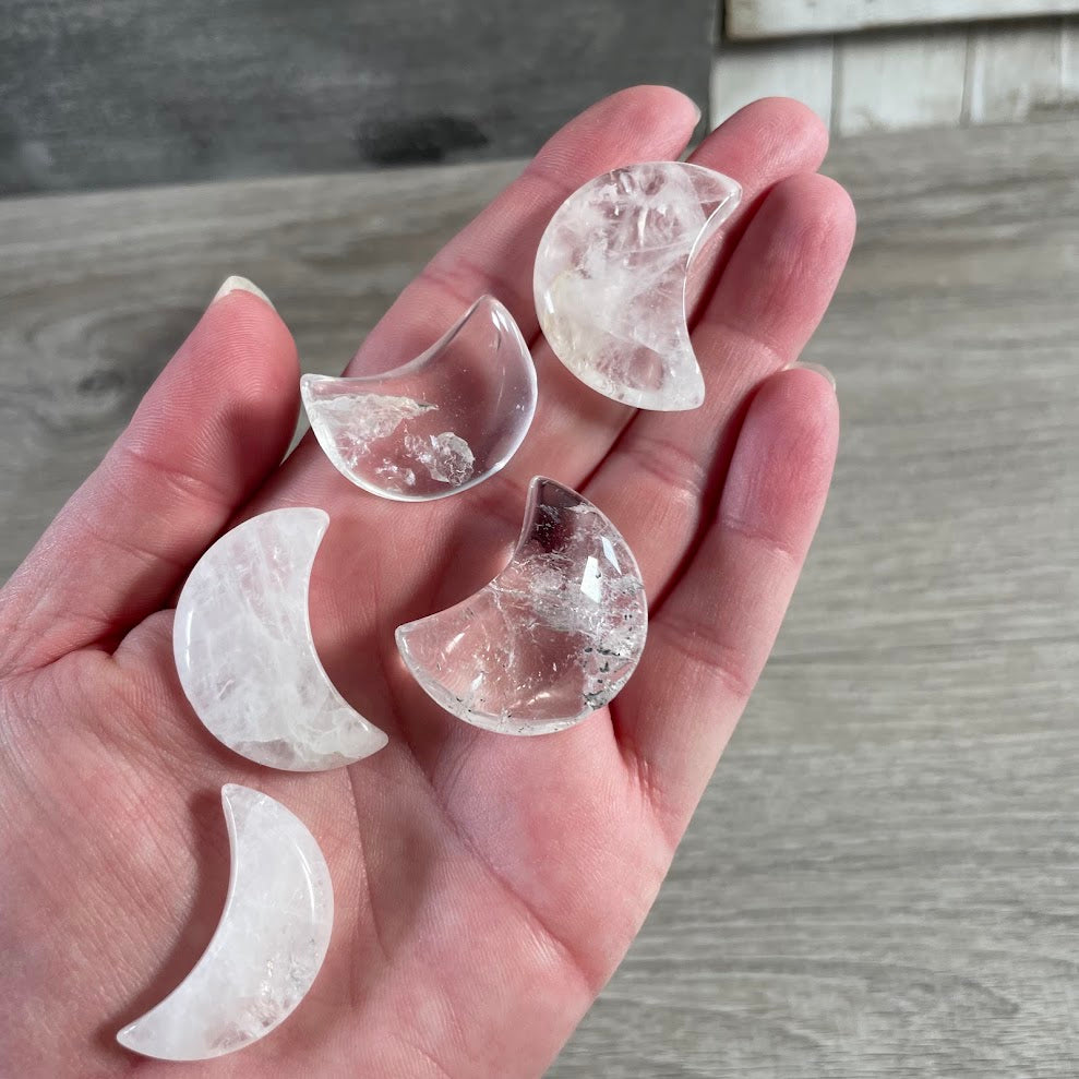 clear quartz natural stone crescent moon carving from Keystone Crystals