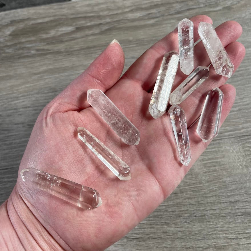 Wholesale clear quartz handmade double terminated crystal points from Brazil in assorted natural gemstones