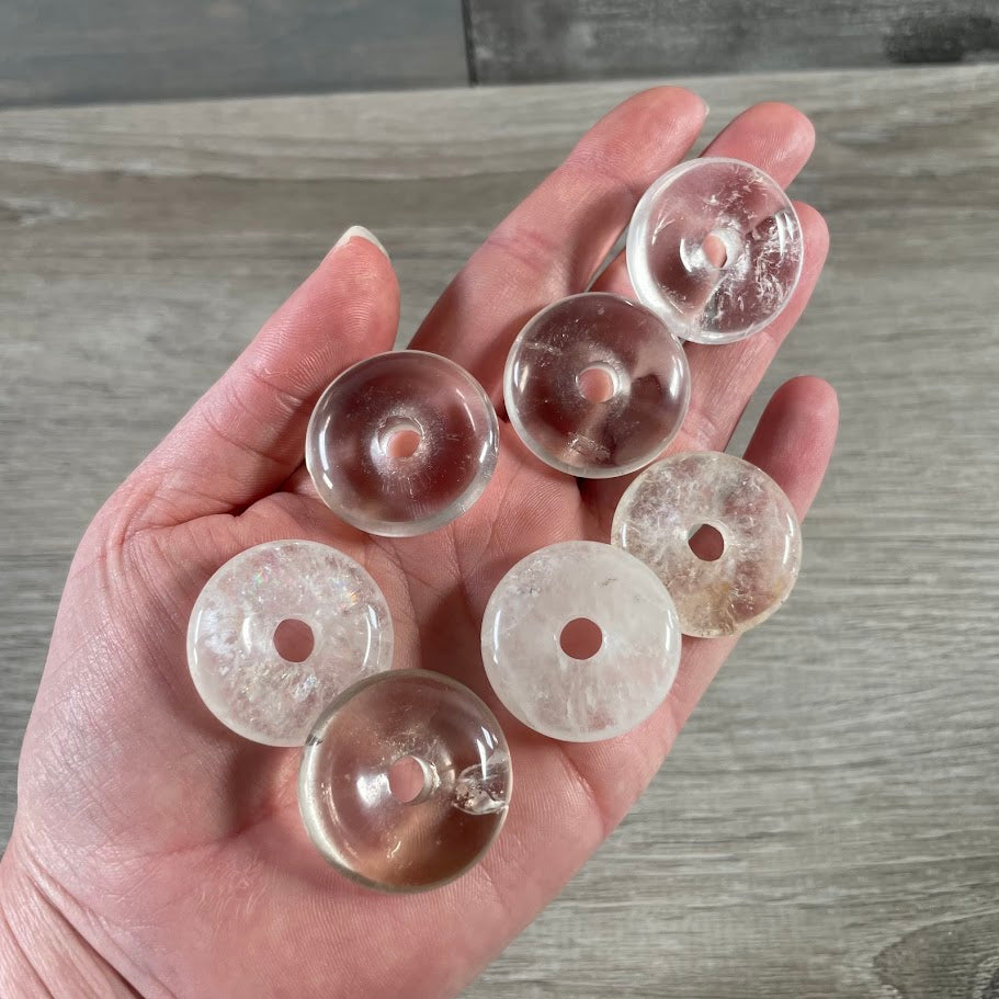 thick clear quartz 30mm gemstone donut pendant