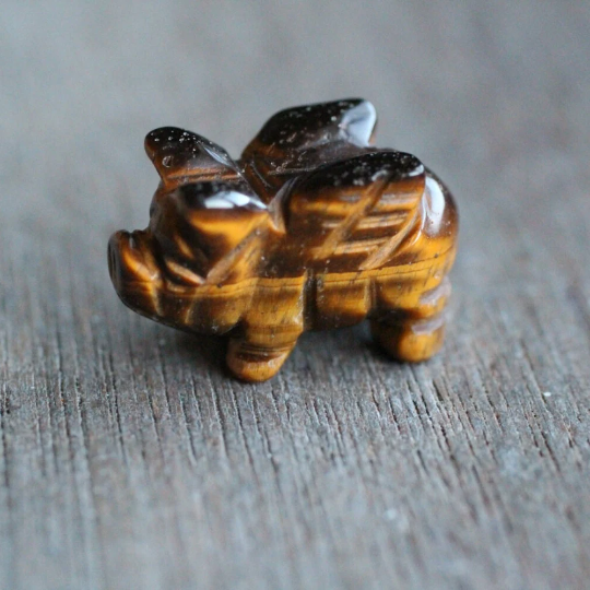 Tiger eye flying pig mythical gemstone carvings
