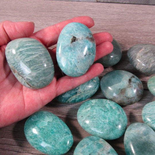 Amazonite Natural Crystal Palm Stones Polished Freeform