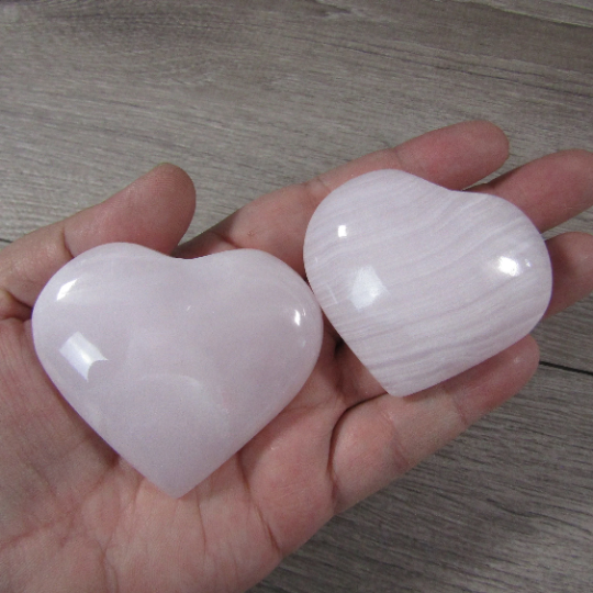 pink mangano calcite natural hearts for gift shops