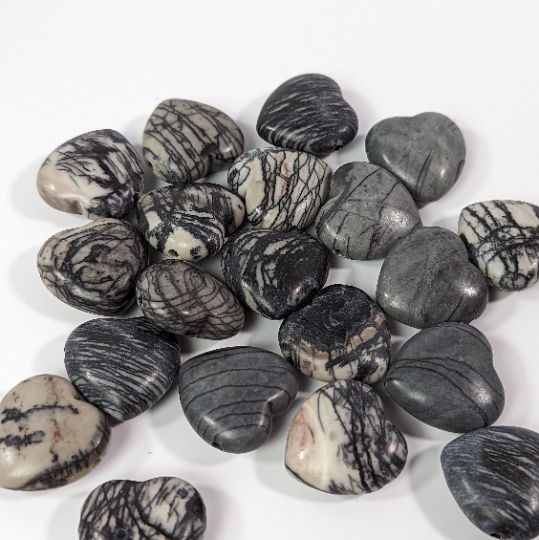 Spider web jasper carved heart crystal bead bulk