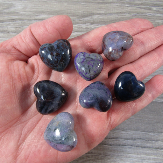 Sugilite heart shaped healing stones collection