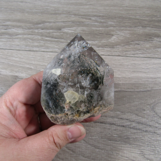 Natural Chlorite Garden Quartz Point with lush inclusions for resale