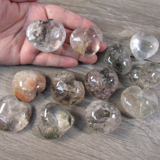 chlorite included quartz hearts for new age shops