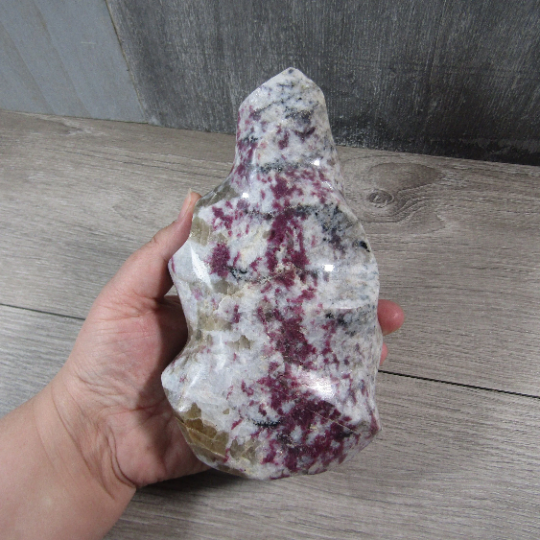 pink tourmaline in quartz gemstone flame carving for metaphysical stores