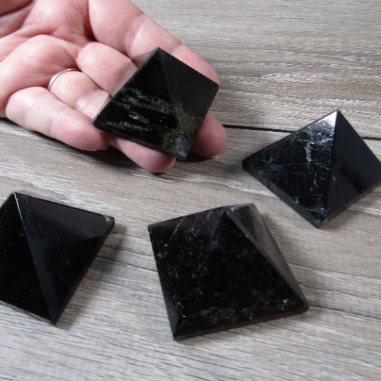 Black obsidian bulk gemstone pyramids polished for energy work