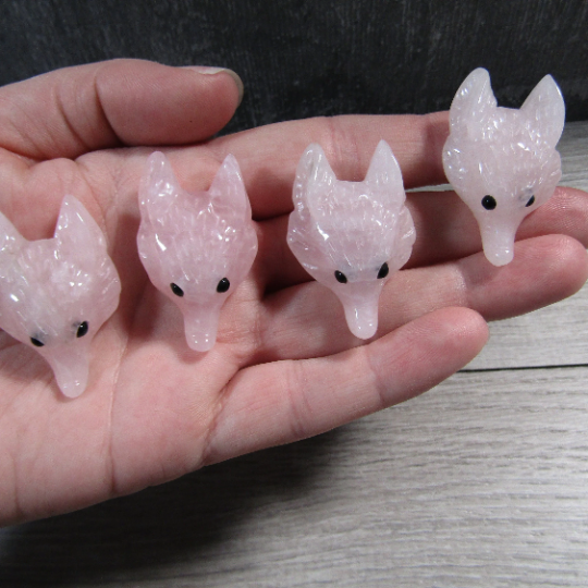 rose quartz fox head bead for wholesale