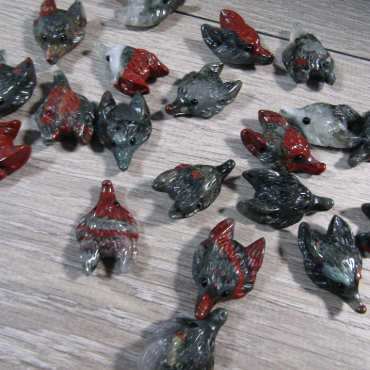 African Bloodstone Carved Fox Head