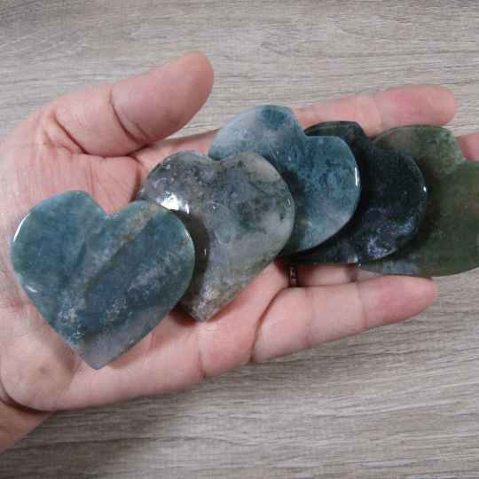 moss agate flat bulk crystal hearts