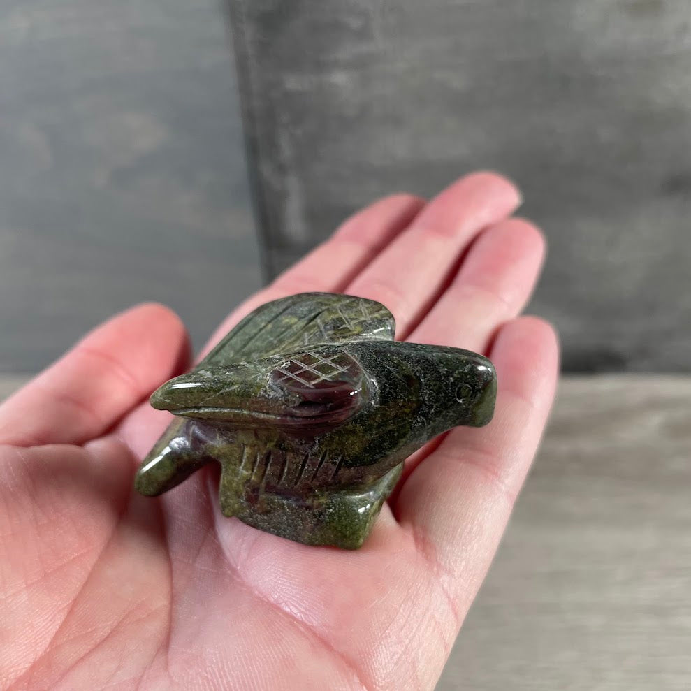 Medium dragon stone gemstone bird figurine featuring a polished carved eagle design