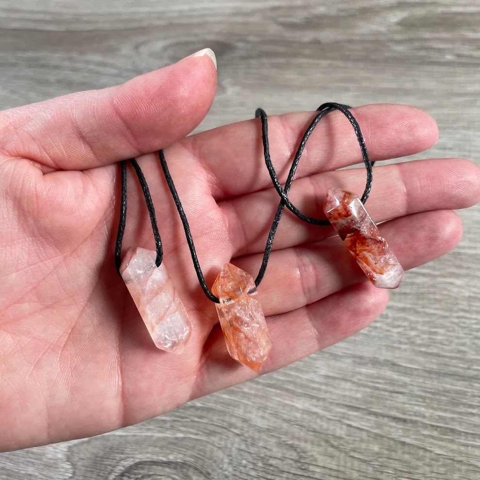 fire quartz wholesale double terminated crystal necklaces with adjustable cords