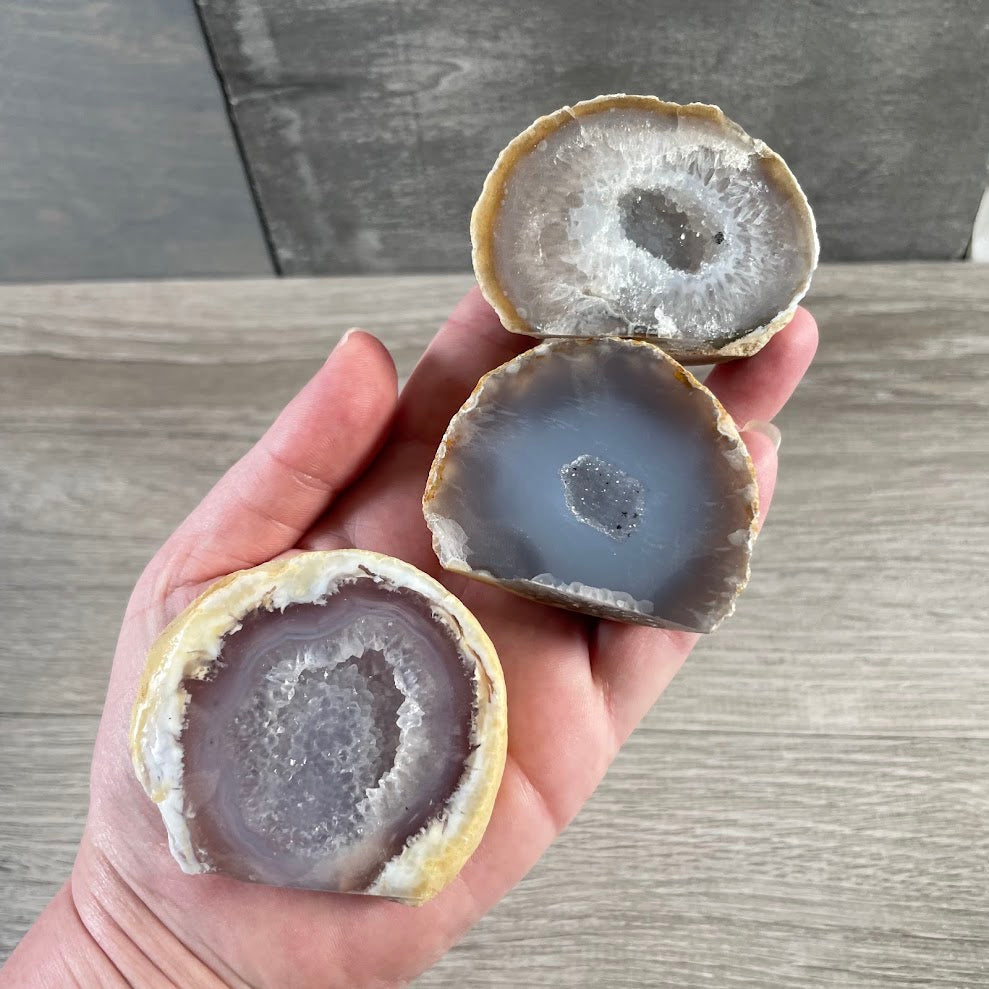 Front polished druzy agate crystal specimen with sparkling natural druzy