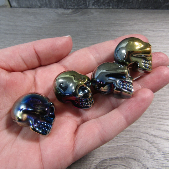 Iridescent Aura Electroplated Glass Skulls - Wholesale Decor