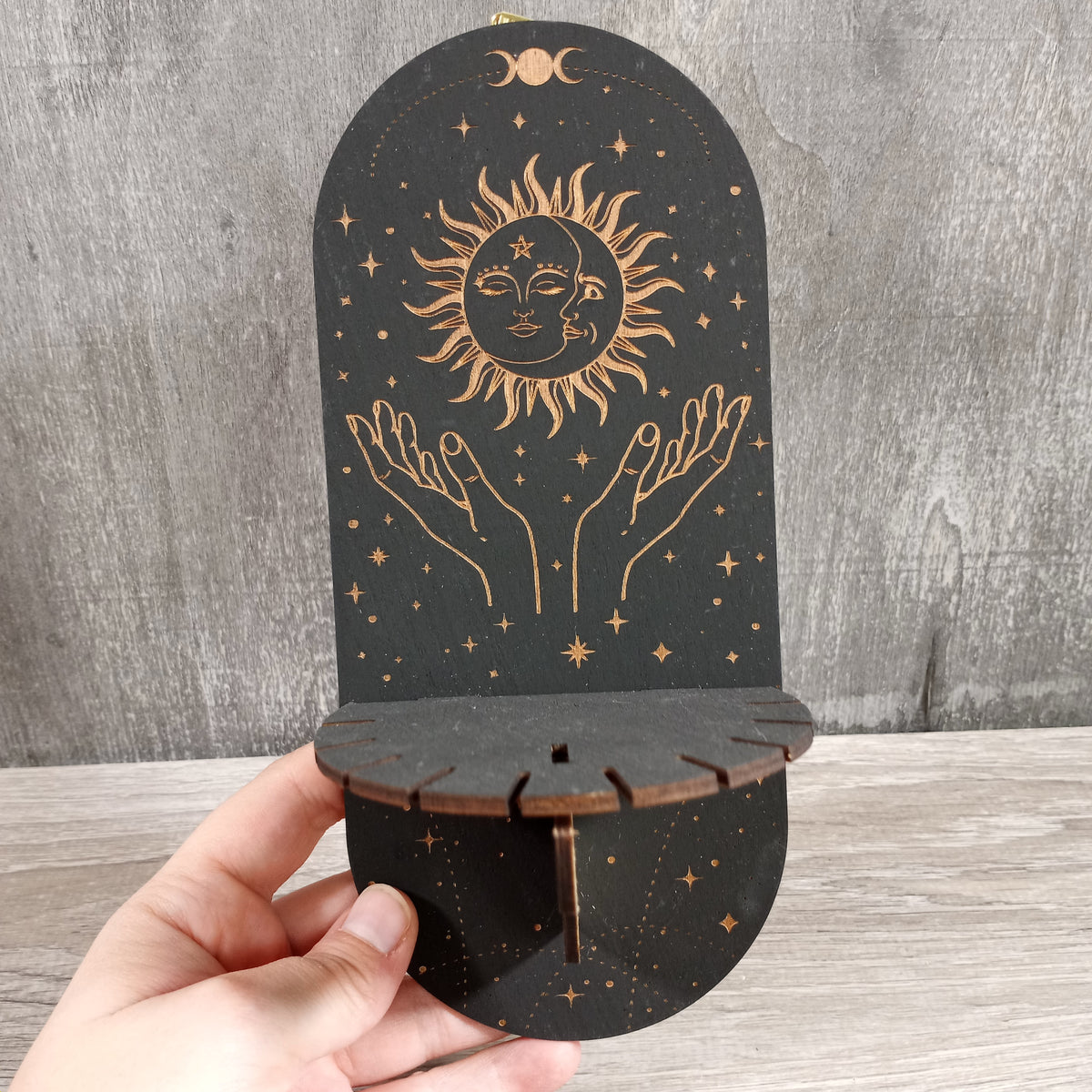 Wood pendulum display board for wholesale crystal shops and metaphysical retailers