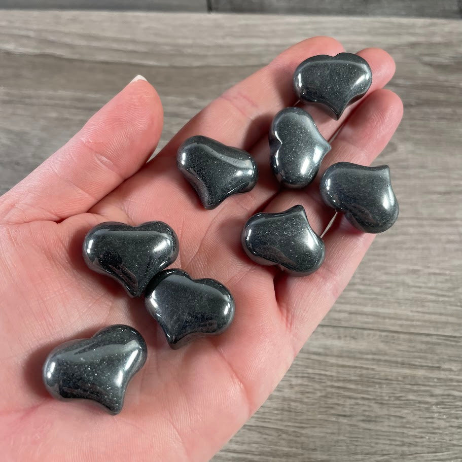 hematite crystal puffy hearts for keepsakes and gift sets