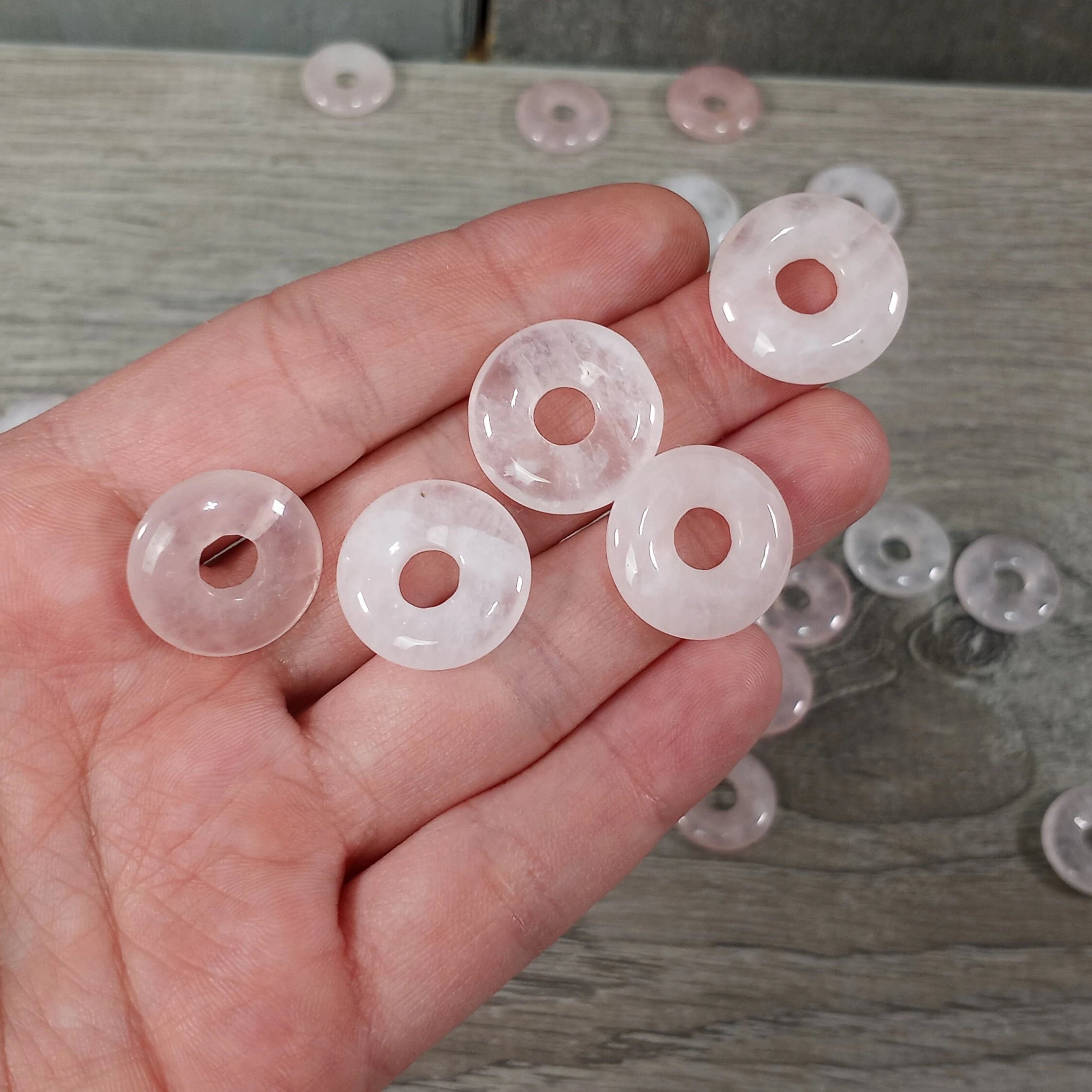 rose quartz gemstone donut pendants