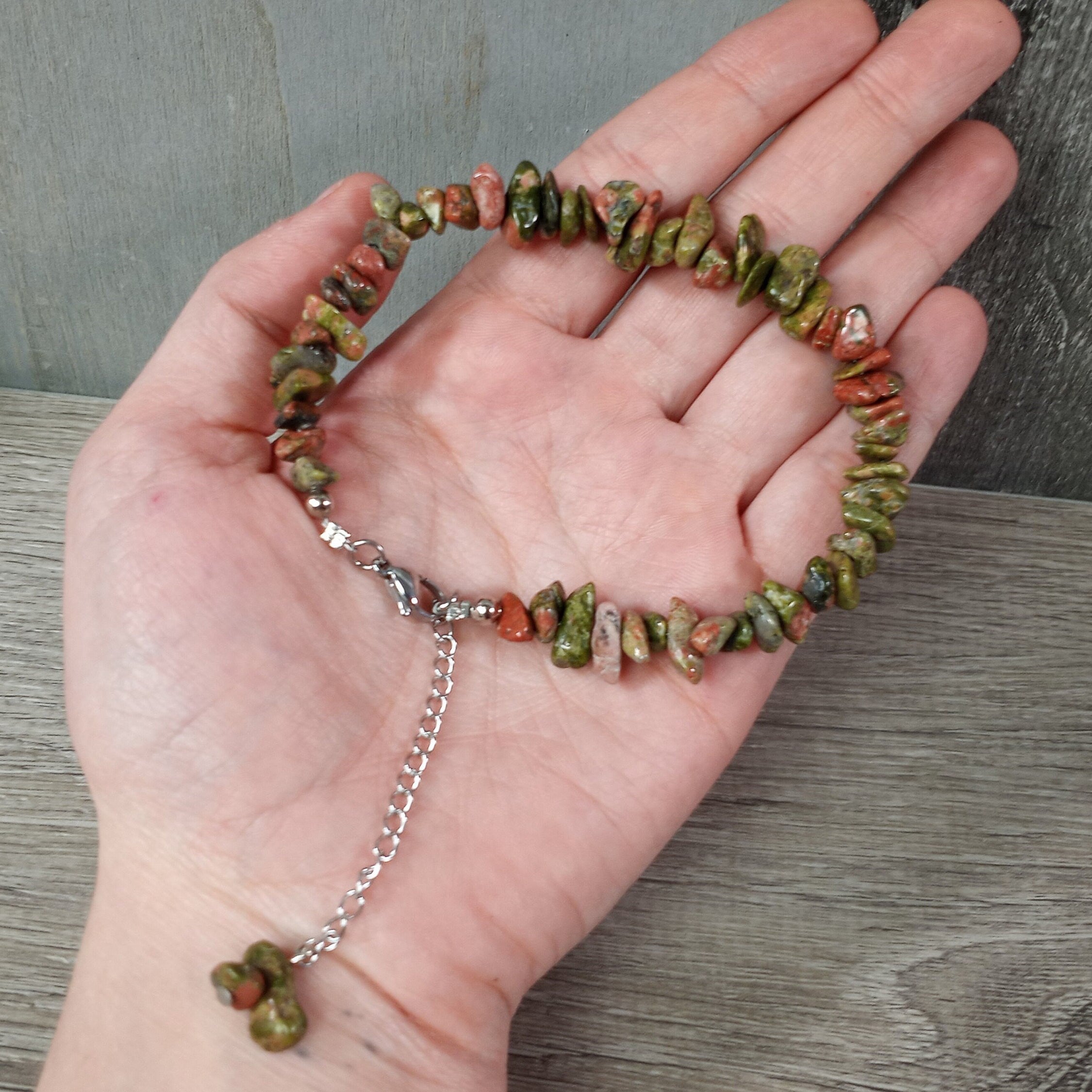 unakite assorted stone anklet bracelet adjustable