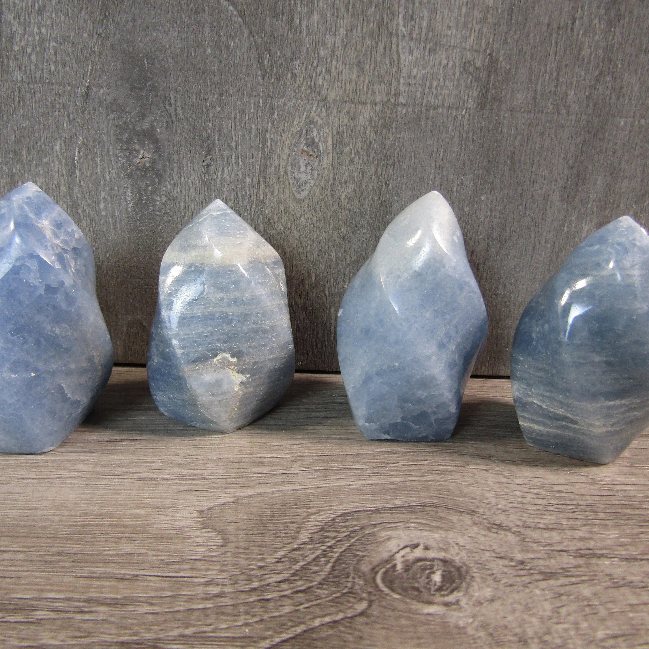 Blue Calcite Flame Crystal with Polished Finish