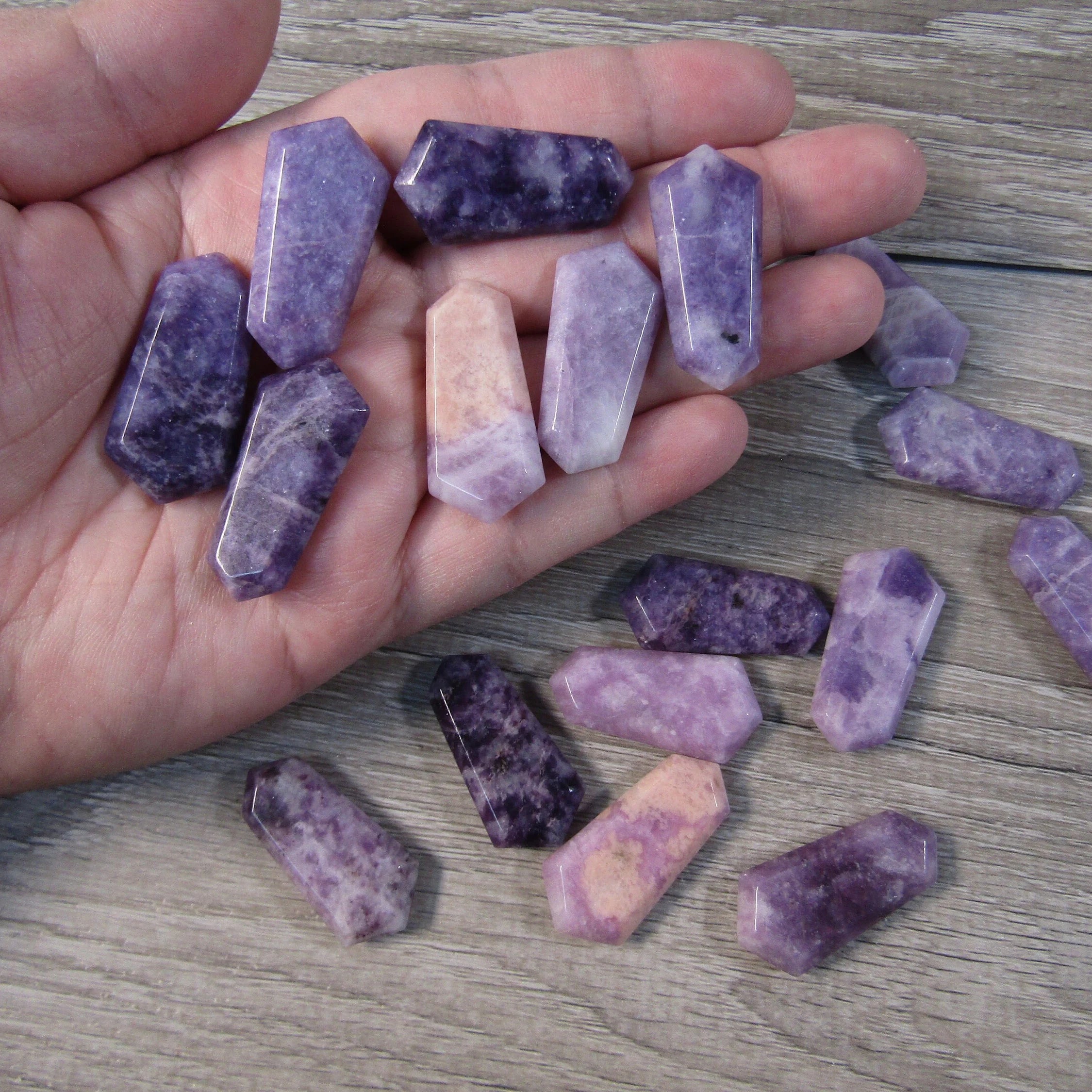 lepidolite 1 inch gemstone mini wand double terminated energy point