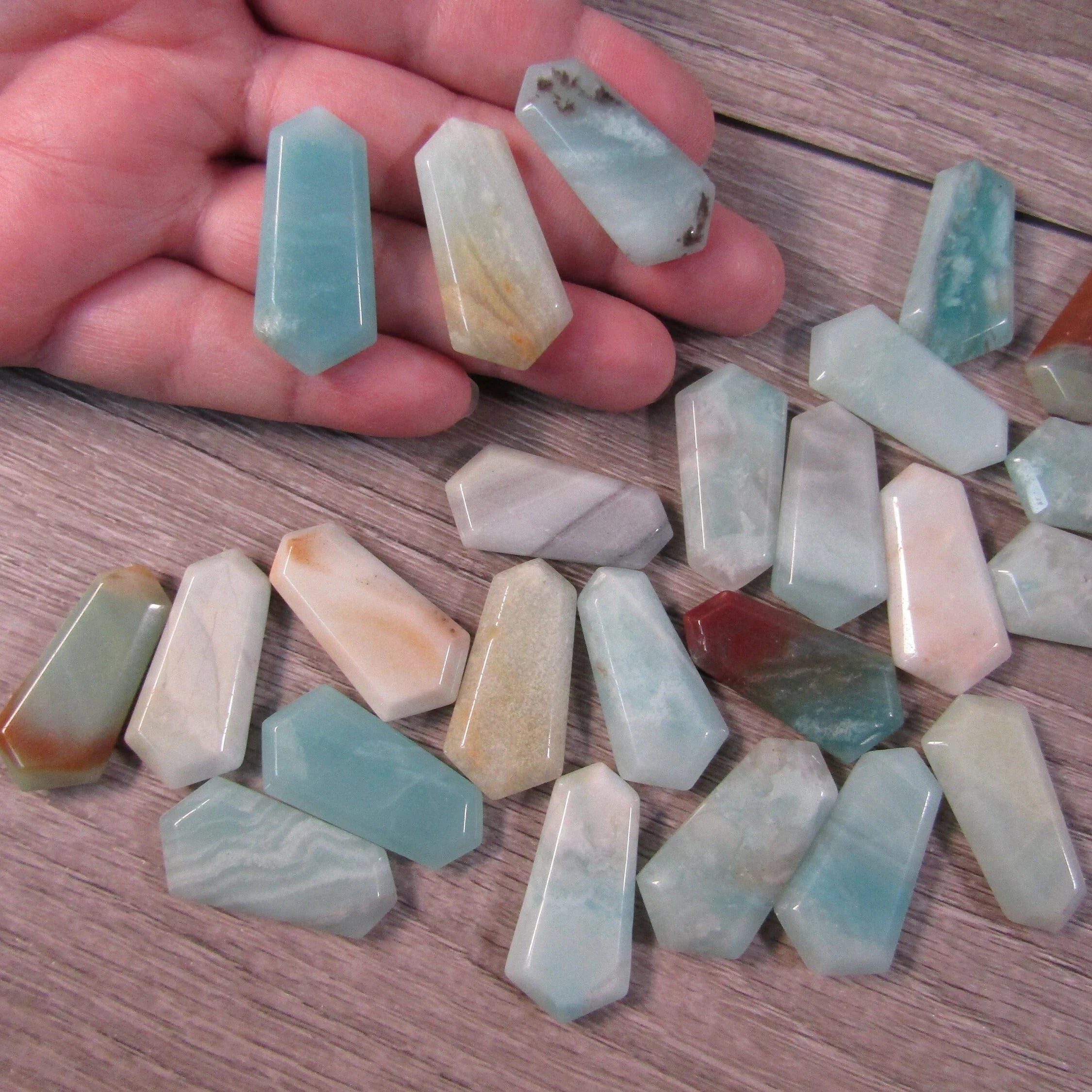 Amazonite Bulk crystal wands for reiki, healing, and gridwork