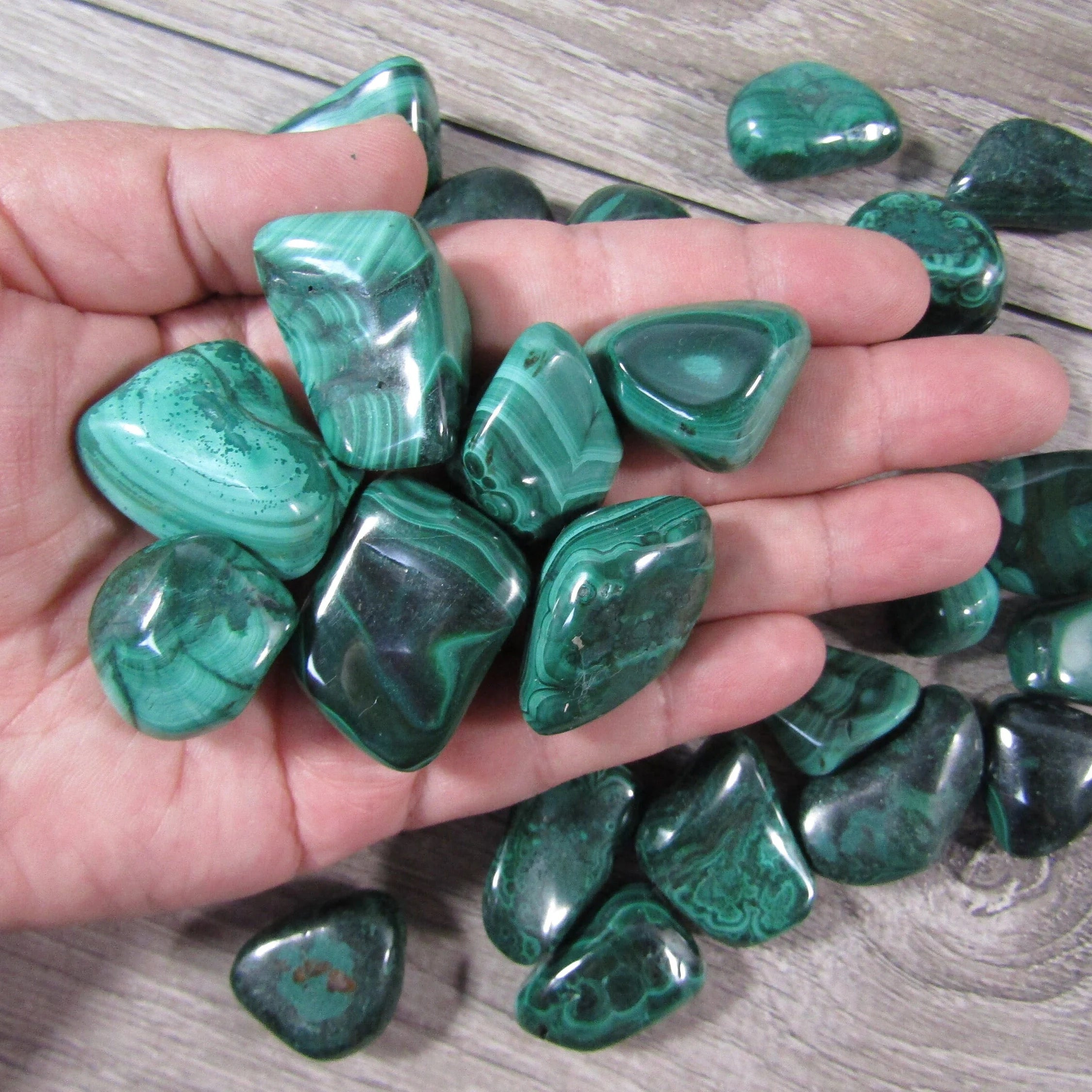 Green Malachite polished stones in bulk for resale