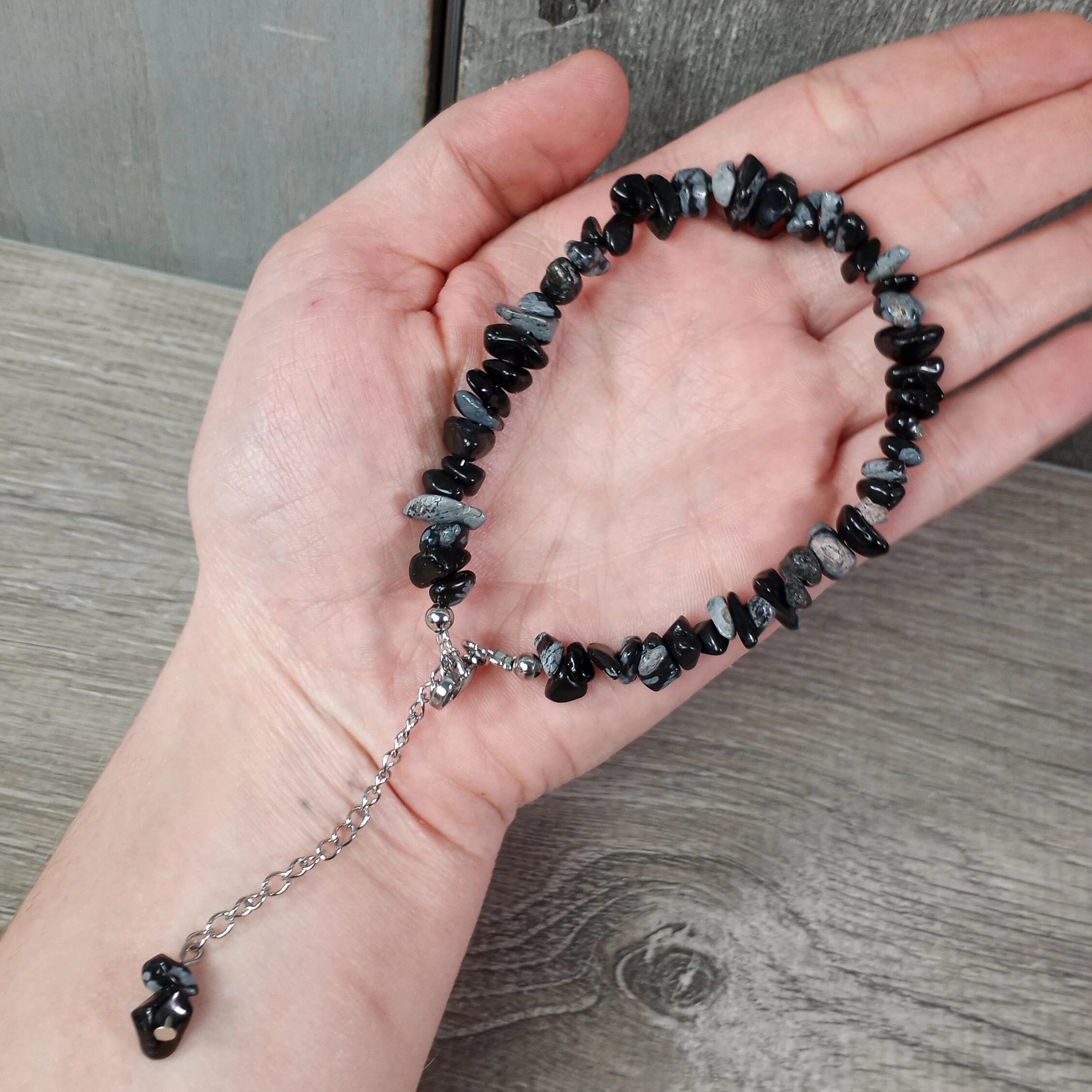 snowflake obsidian wholesale gemstone anklets
