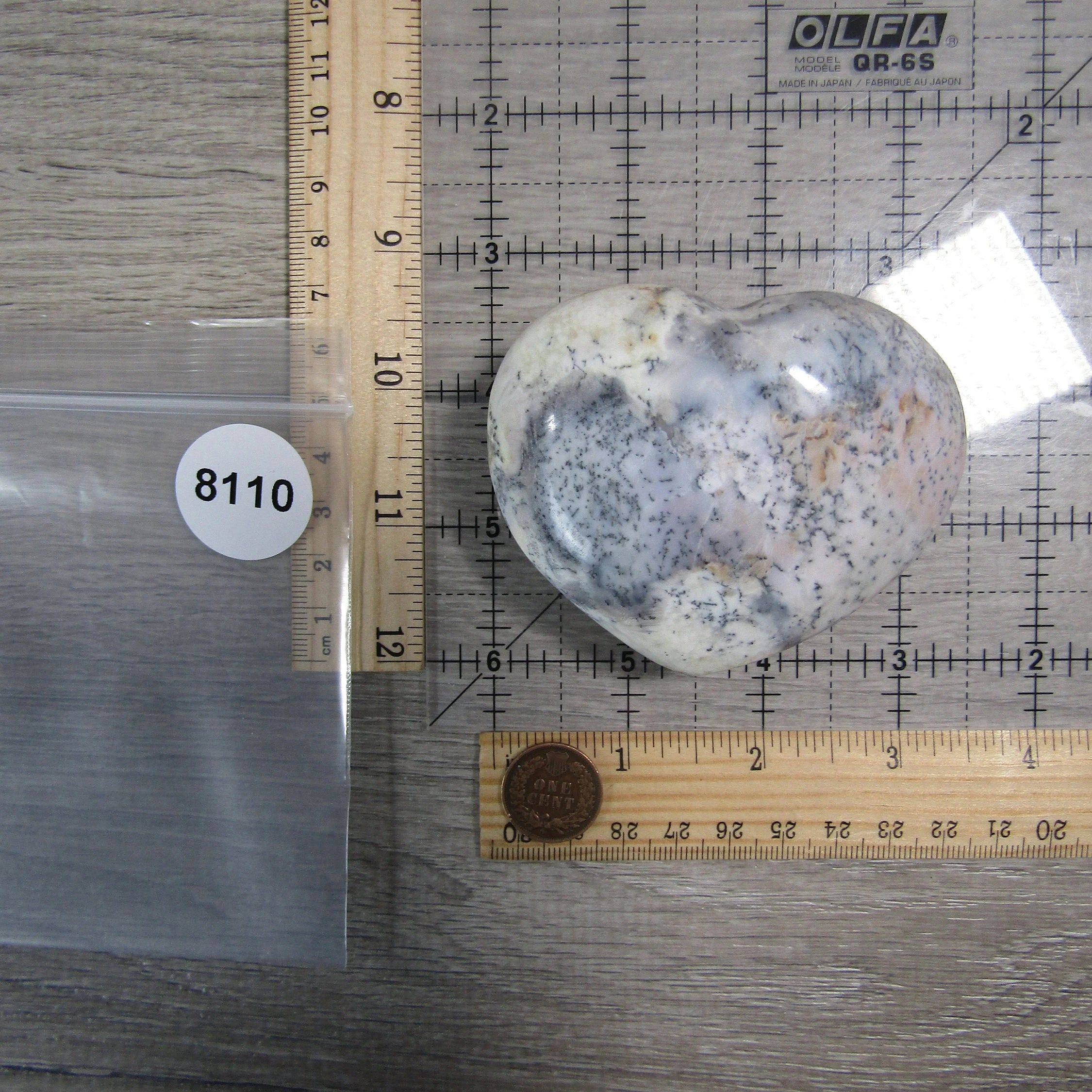 Natural dendritic opal heart for display and collection