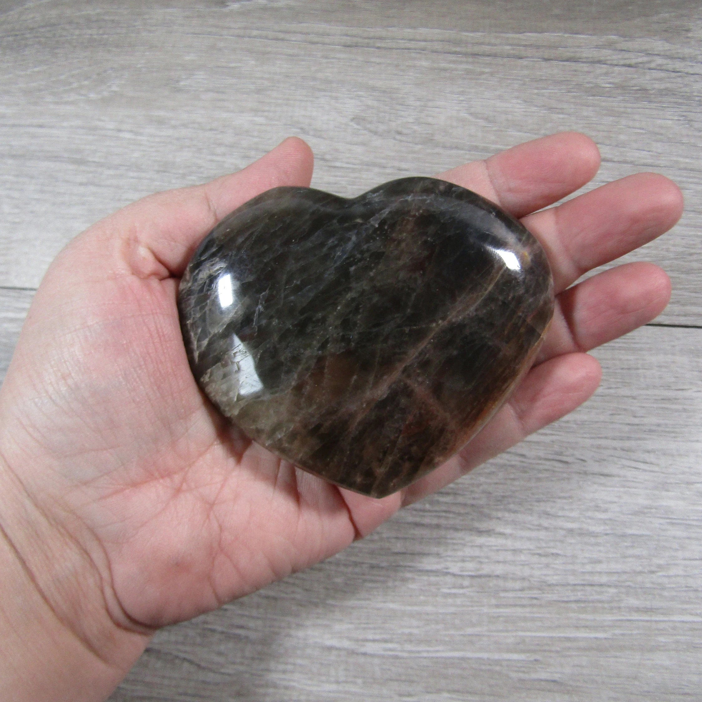Large Black Moonstone heart-shaped crystal for meditation