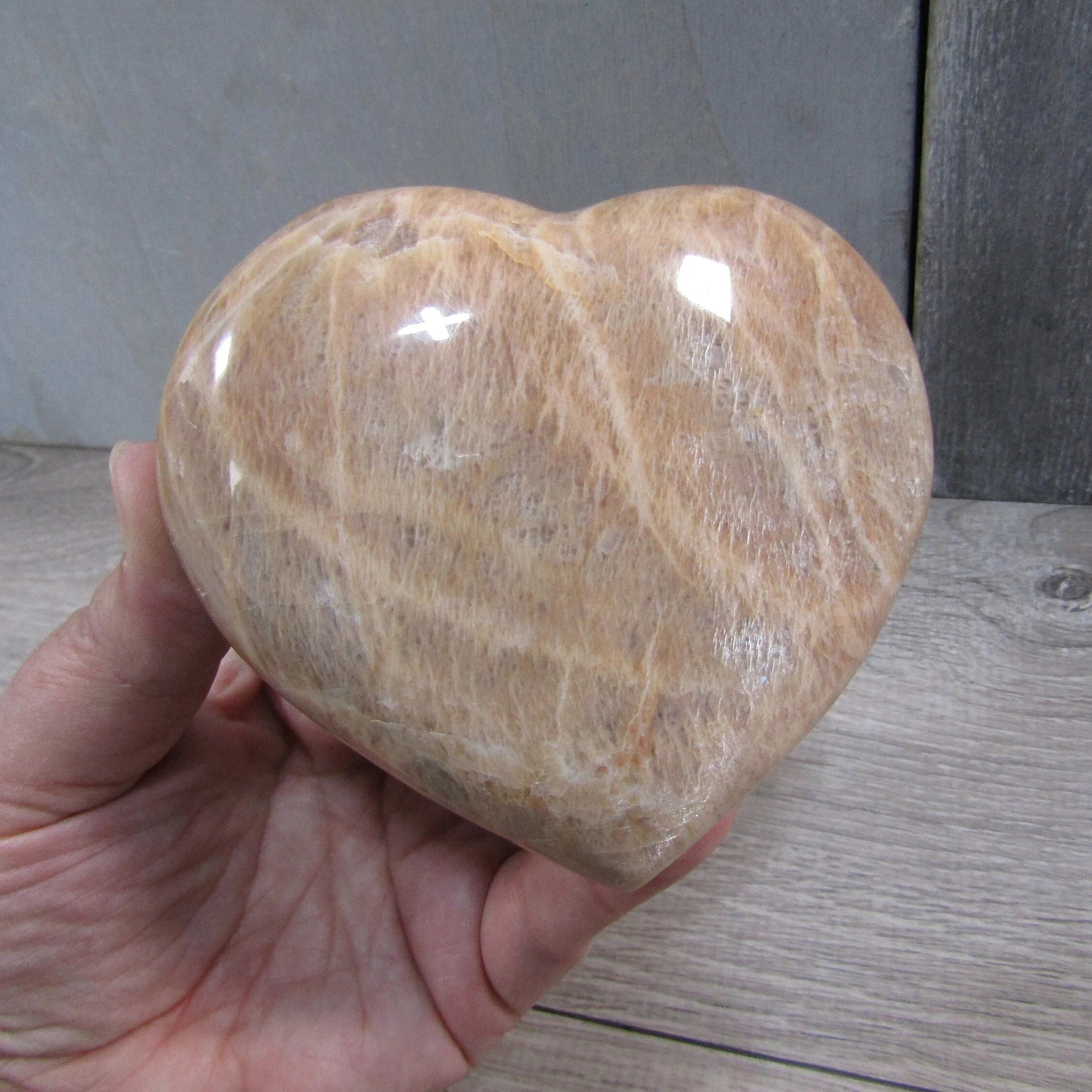 Heart-Shaped Peach Moonstone Crystal for Metaphysical Stores