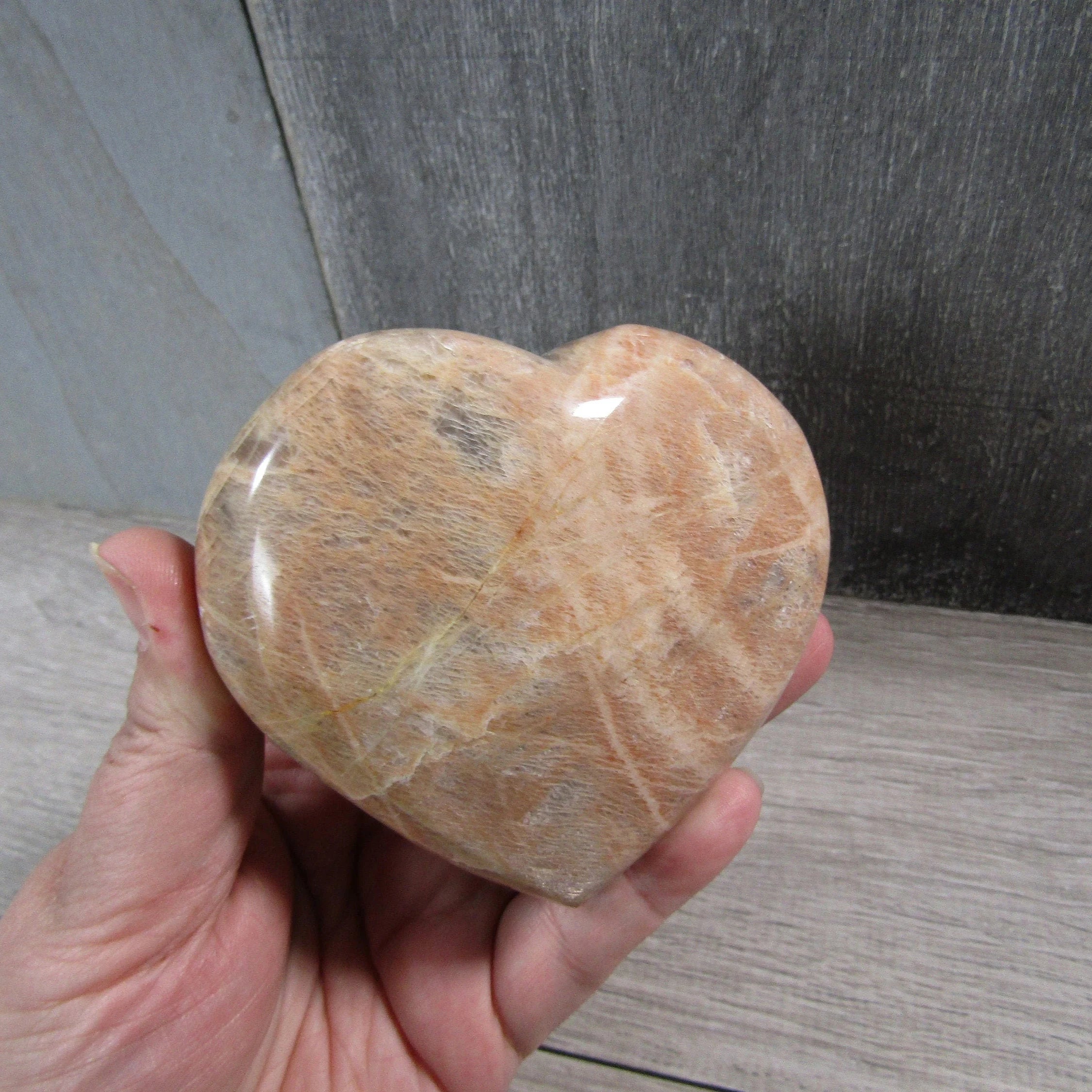 Peach Moonstone Heart Display Crystal for Retail – Wholesale