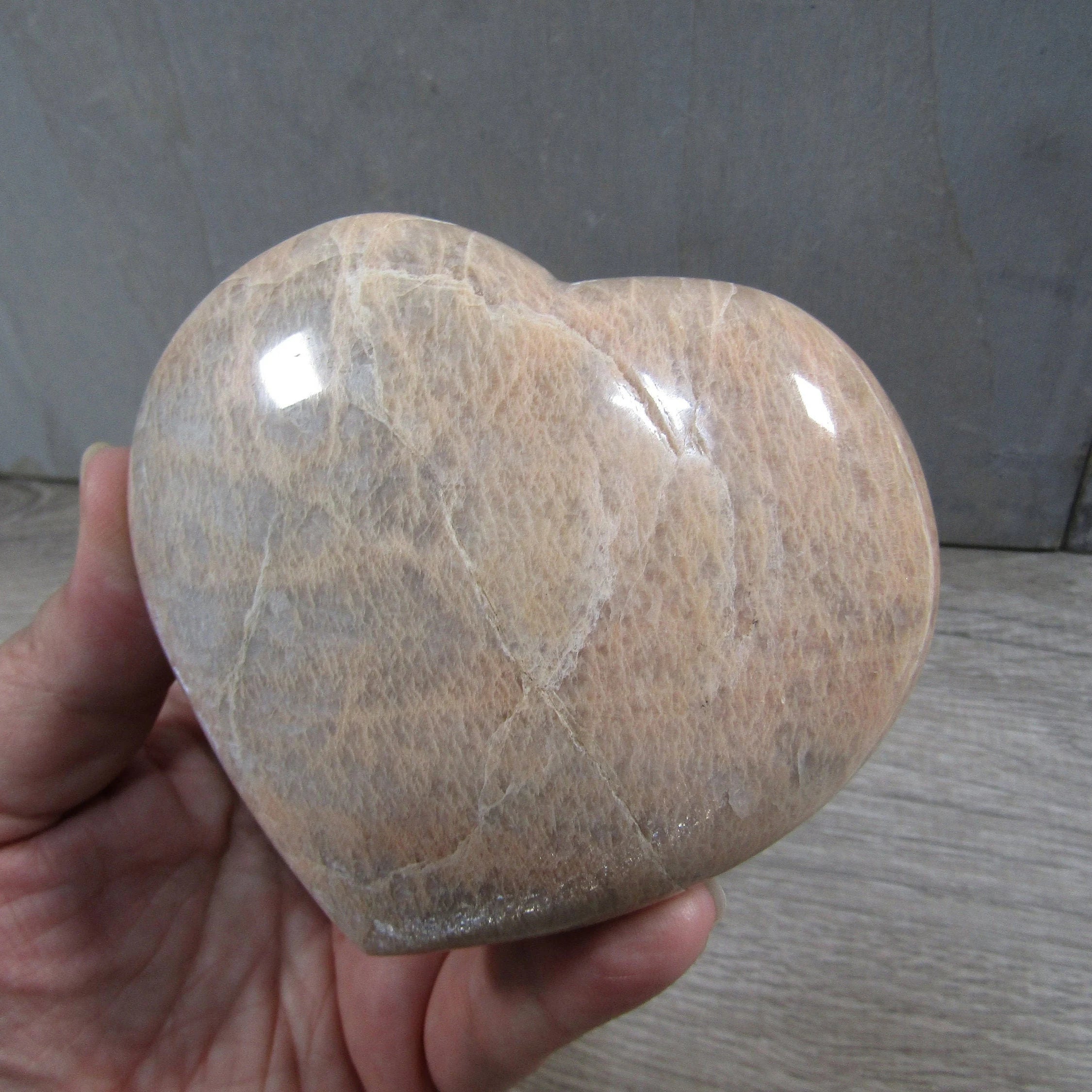 Peach Moonstone Heart Display Crystal for Retail – Wholesale