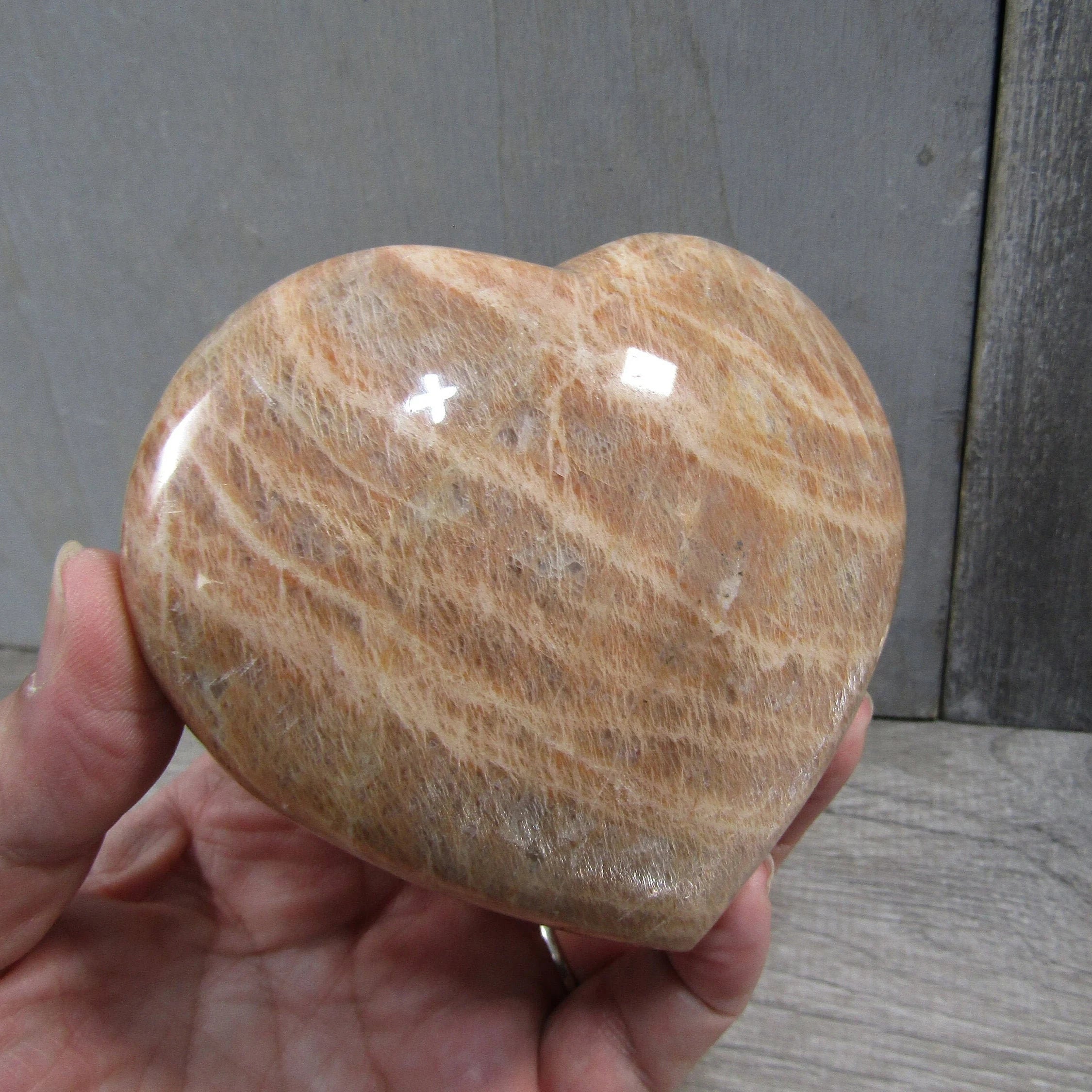 Peach Moonstone Heart Display Crystal for Retail – Wholesale