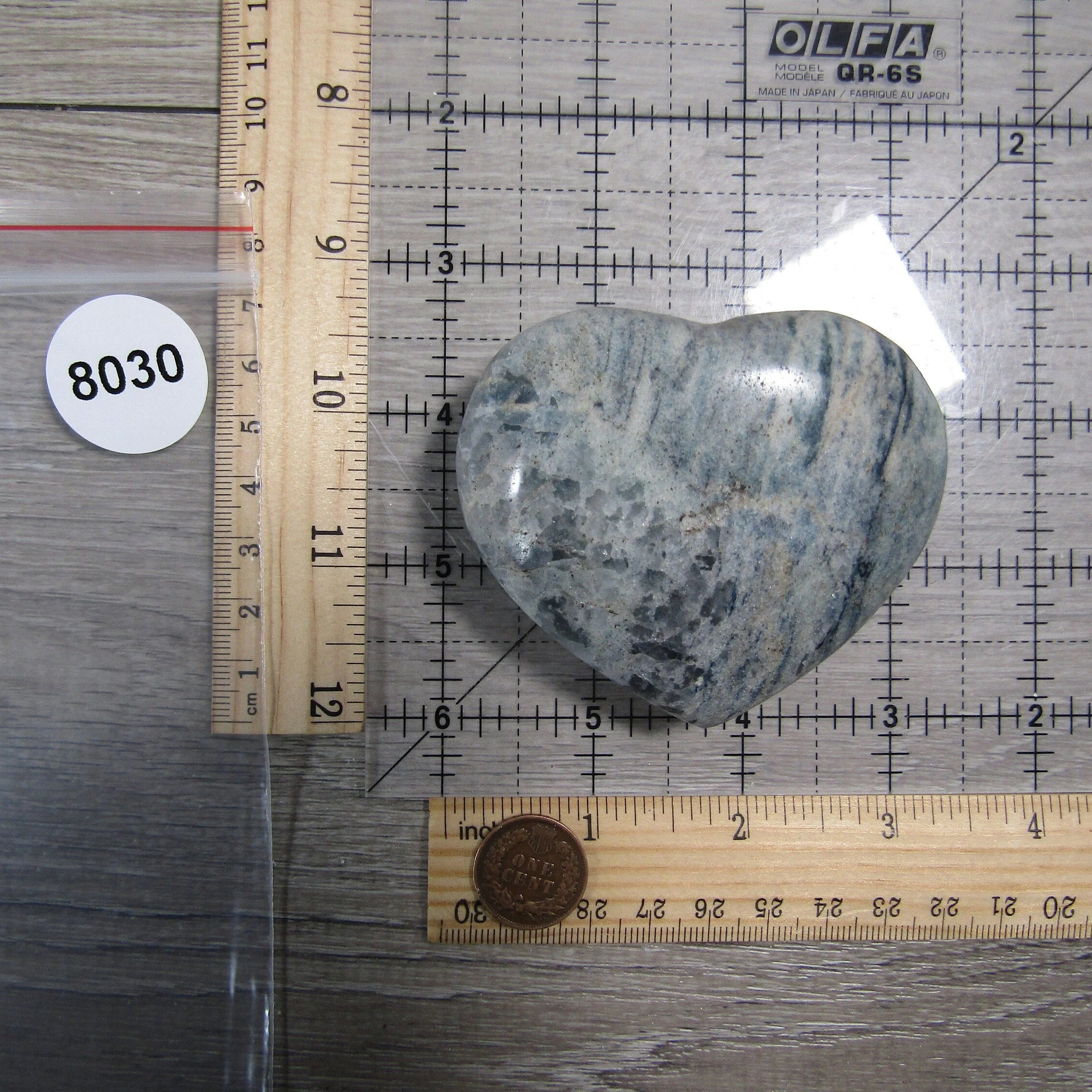 Polished blue quartz gemstone heart perfect for shop displays