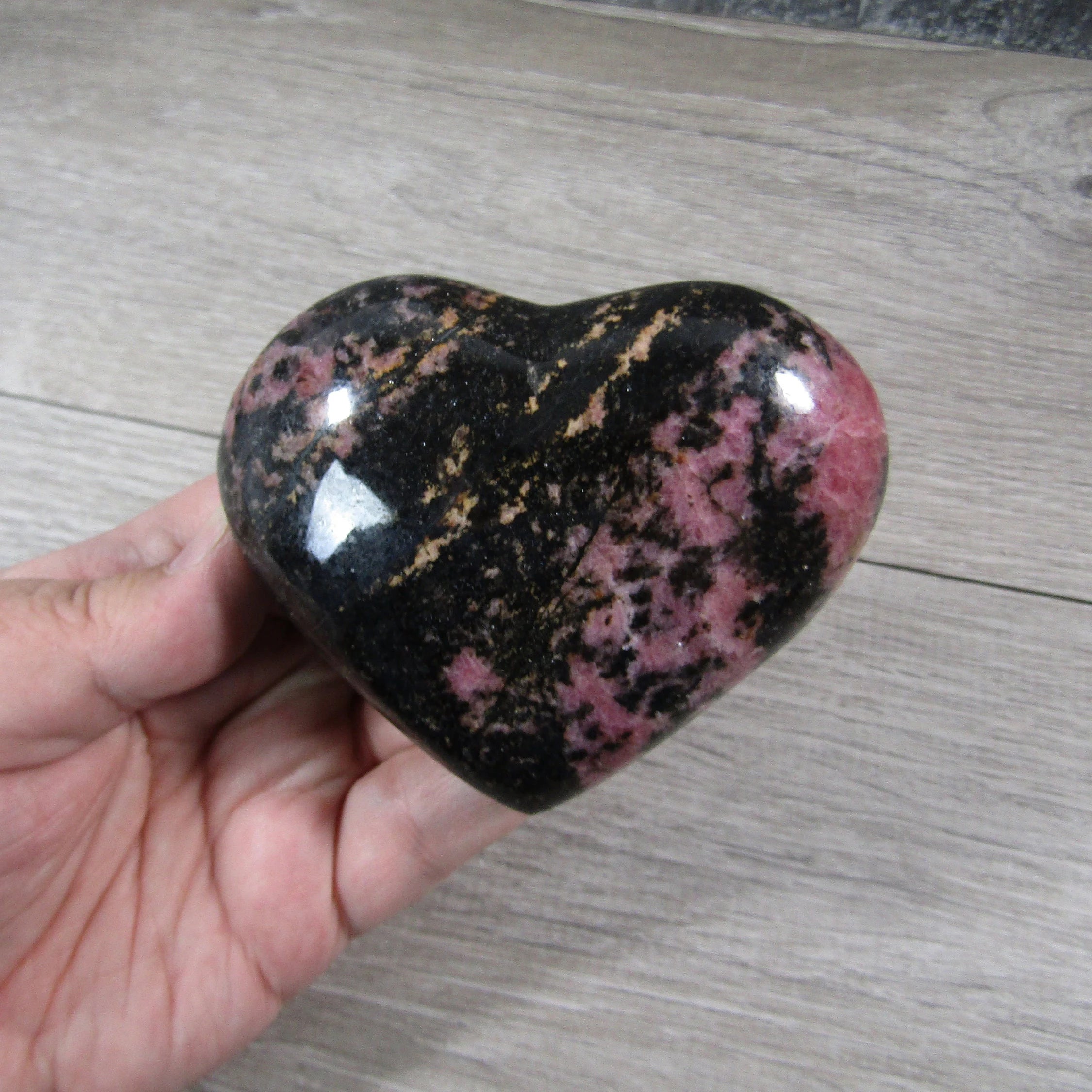 Rhodonite Heart – Large Display Size for Crystal Retailers