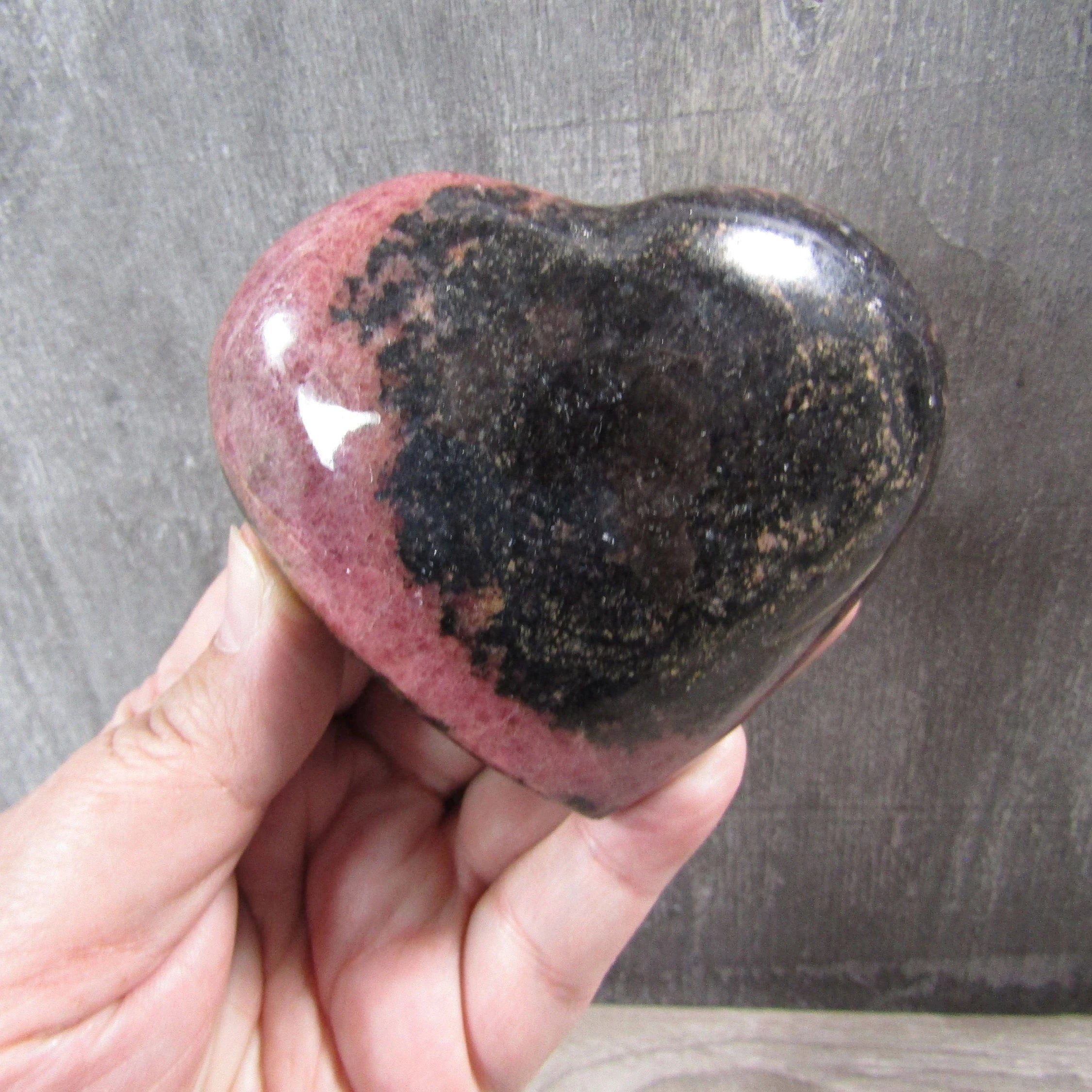 Rhodonite Heart – Large Display Size for Crystal Retailers