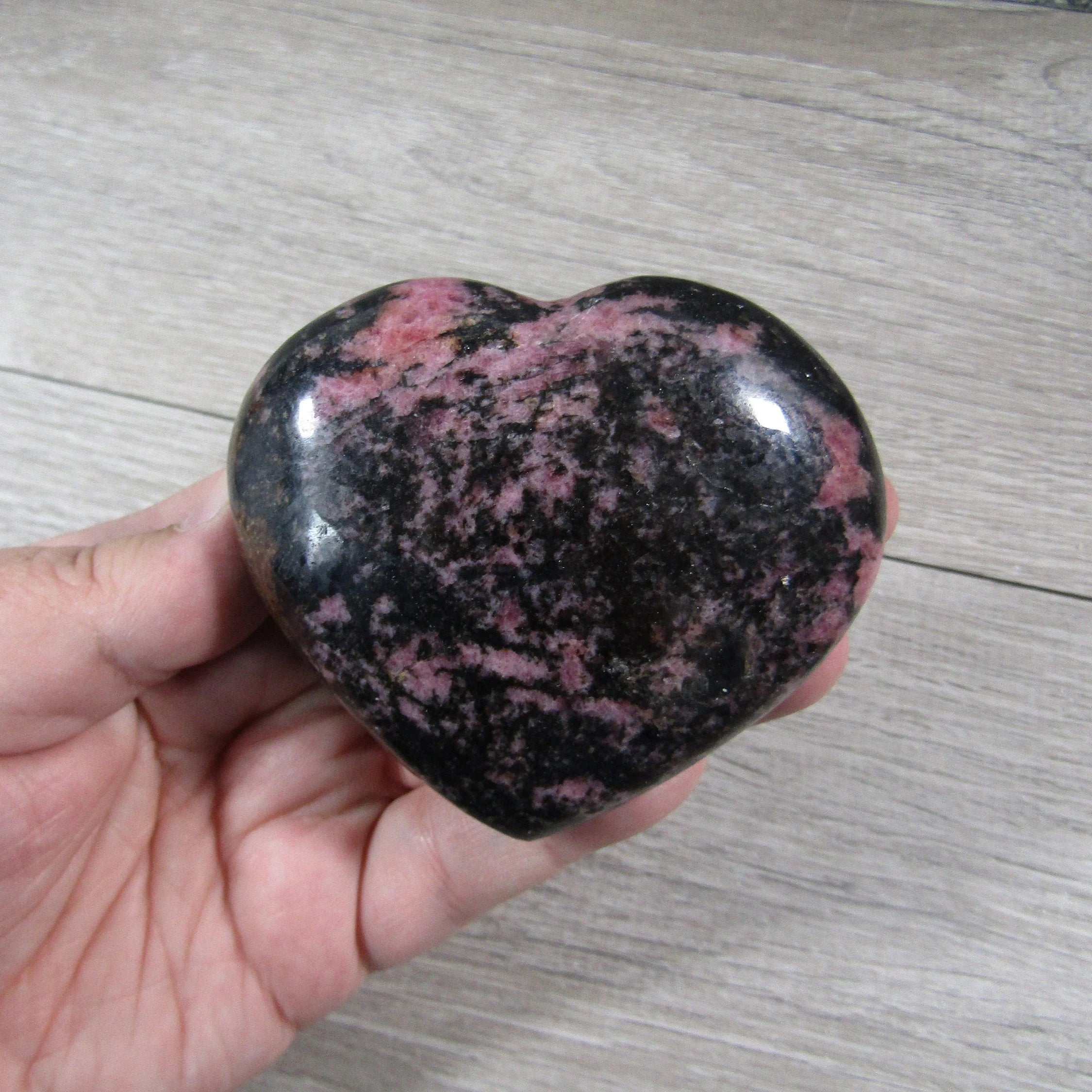 Rhodonite Heart – Large Display Size for Crystal Retailers