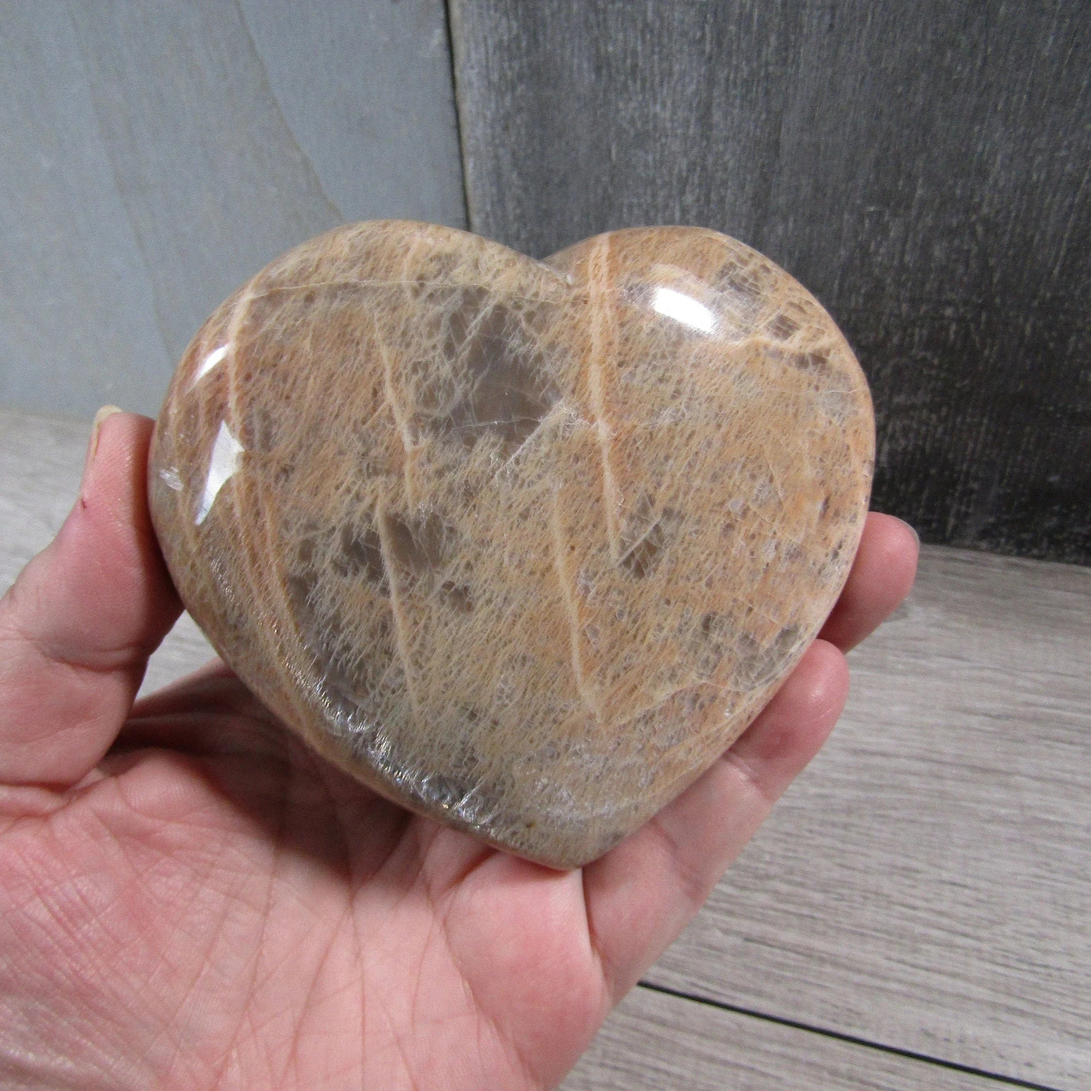 large peach moonstone display heart for rock shops
