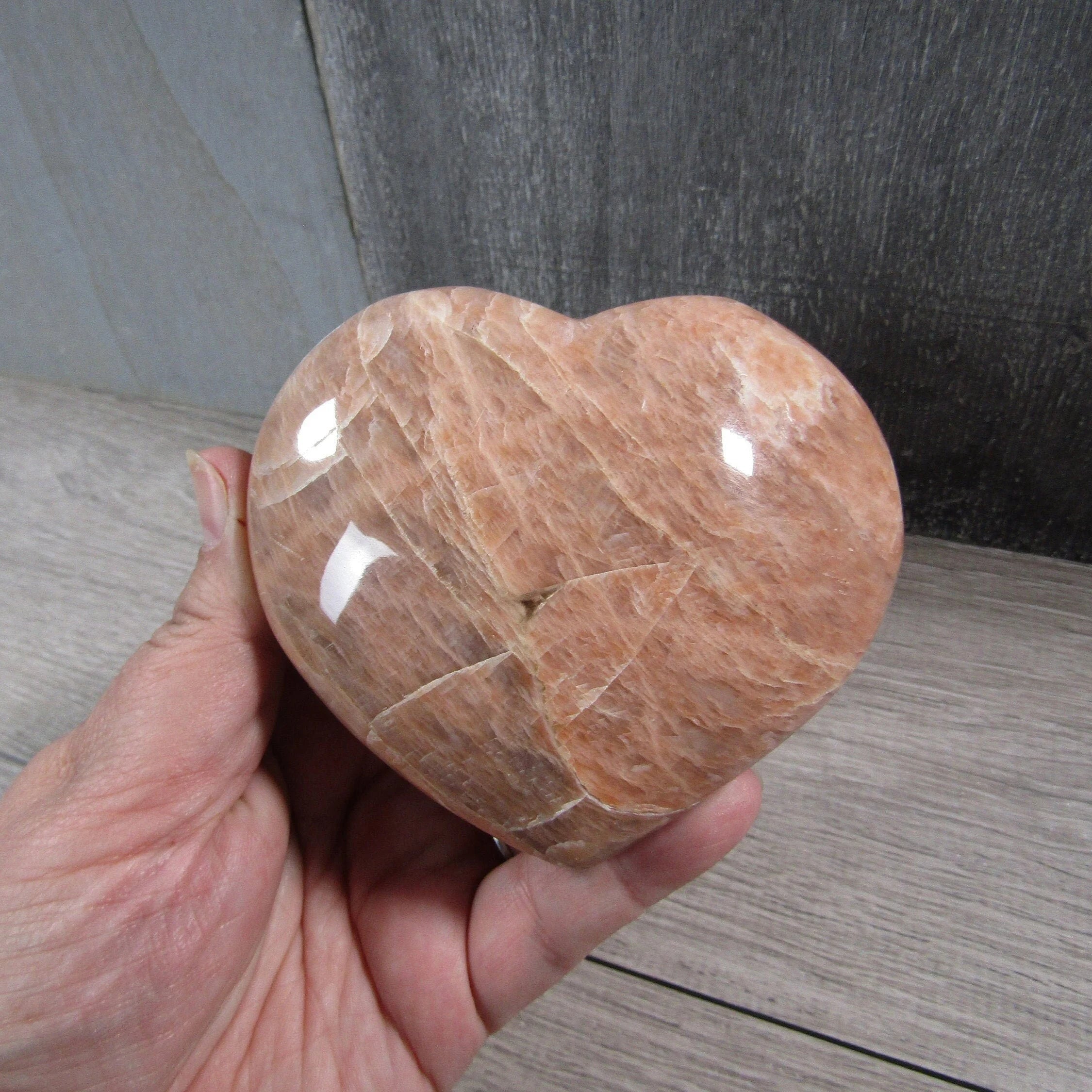 Peach Moonstone Heart Display Crystal for Retail – Wholesale