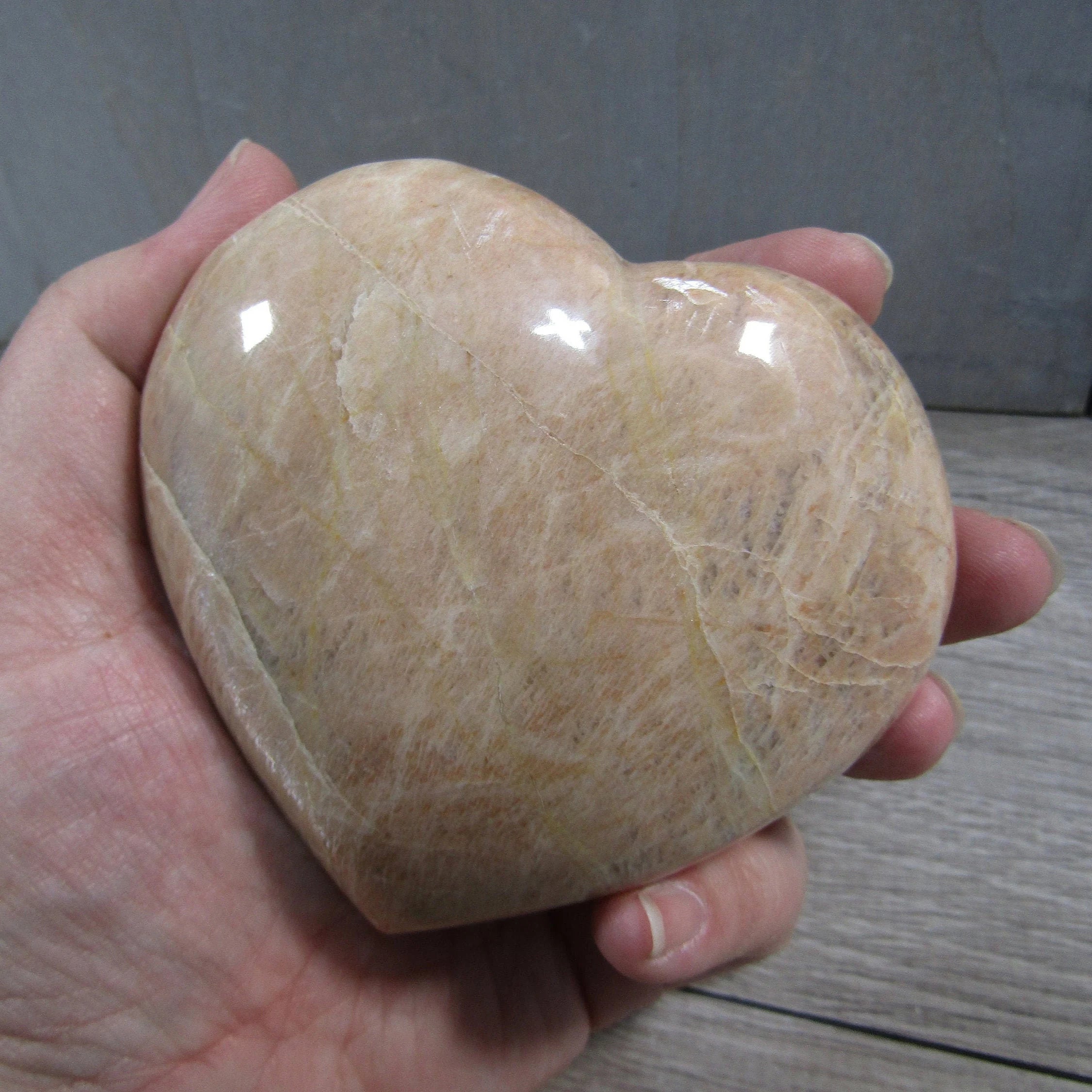 Peach Moonstone Heart Display Crystal for Retail – Wholesale